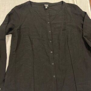 B-14 Eileen Fisher Size Medium Button-Down Linen Blend Brown Long Sleeve Blouse